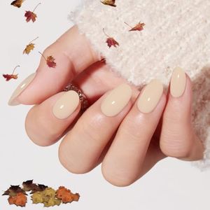 modelones Khaki Brown Short Press on Nails, Fall Oval Fake Nails Kit