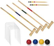 Quickdraw 4 Player Wooden Croquet Set Kids Traditional Outdoor Family Garden Game with Mallets Balls Hoops & Sticks