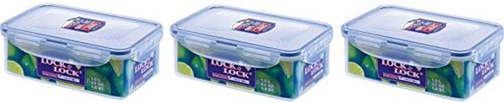 Lock & Lock Stackable Airtight Container Rectangular 1L Pack of 3 - HPL817