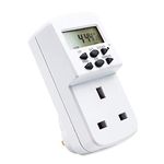 EXTRASTAR Electronic Digital Plug-in Timer, Programmable Timer Socket with LCD Display 24 Hours/7 Days, Energy Saving UK Plug - White