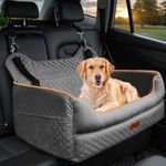 Dog Car Seat for Large/Medium Dog - Memory Foam Dog Booster Seat for Dogs Under 55Lbs or 2 Small Dogs-Detachable and Washable Travel Bed Dog Seat with Thick Cushion and Storage Pockets-Grey