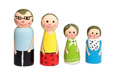 CHANNAPATNA TOYS Wooden Peg Dolls Modern Family Non Toxic Colors (2 Years+) - Set of 4 Wooden Dolls | Pretend Play, Open Ended Toys, Improves Childs Creativity