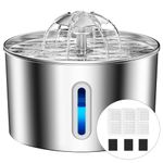 BalimoPet Cat Water Fountain for Drinking - 74oz/2.2L Cat Fountain Stainless Steel Flower Style, Silent Automatic Wired Pet Water Fountain Triple-Filter Water Fountain Cat Bowl 3 Filters 3 Sponges