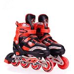 Adjustable Size Inline Skates with LED Flash Light On Wheels for Kids - Age 7 to14 Years (Multicolour - Multidesign, Multicolour-Multidesign, Unisex-Baby) (RED)