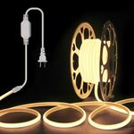 ALITOVE 32.8ft Neon LED Rope Lights Outdoor COB LED Strip IP67 Super Bright AC 110V~120V Plug in Flexible LED Tape Light for Outdoor Lighting Patio Deck(Warm White, 3000K)