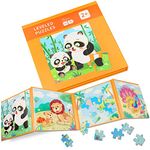 Magnetic Puzzles for toddlers 2 3 year olds, travel toys jigsaw puzzles plane activities for kids, 73pcs 4-in-1 Animal Jigsaw Puzzles Book, travel games for kids 4 5 boys and girls