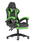 bigzzia Gaming Chair with Footrest and Ergonomic Computer Chair Reclining PU Leather High Back Video Game Chair with Headrest Adjustable Lumbar Support Linkage Armrest for Adults (Black/Green)