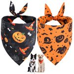 Vivifying Dog Halloween Bandanas, 2Pcs Pet Triangle Scarf Dog Bandanas with Witch and Pumpkin Pattern, Dog Halloween Costumes for Medium, Large, and Extra Large Dogs (XL,Black&Pumpkin Orange)