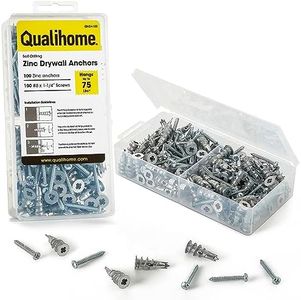 Qualihome Zinc Self Drilling Drywall Anchor Hollow Wall Anchor Kit With Screws - Metal Self Drilling Drywall Anchors With Wide Screw Fins - #8 Zinc Drywall Anchors Heavy Duty (100 Pack)