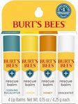 Burt's Bees Lip Balm Stocking Stuffers, Moisturizing Lip Care Christmas Gifts for All Day Hydration, Rescue - Cooling Eucalyptus, Lemon, Honey & Unscented, Natural Origin Lip Care (4-Pack)