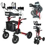 MobiWalk® Upright Rollator Walker | 4 Wheeled Folding Mobility Walker | Walking Frame for Elderly | Mobility Aids for Walking | Walking Aids with Wheels | Improves Posture | Bio-Lec Mobility (Red)