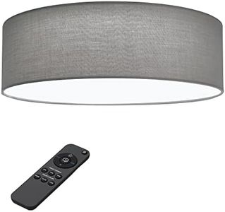 Navaris Flush Mount Ceiling Light - 12.6" Diameter Drum Lamp Shade LED Fixture with Remote Control - Bedroom Living Room - Light Gray