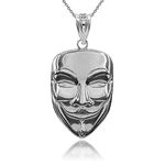 Certified 925 Sterling Silver V for Vendetta Anonymous Mask Hip Hop Pendant Necklace, not known,