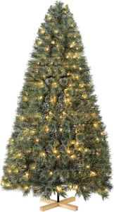 Sapin de Noël Artificiel 240 cm, Sapin Nordmann Premium, Arbre de Noël Artificiel avec 450 Lumières LED Blanc Chaud, 900 Branches, Tronc Vert, Socle en Bois, Matériau Ignifuge, Décoration de Noël