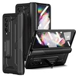 for Samsung Galaxy Z Fold 3 Case, with Glass Screen Protector Cover & Kickstand Design Z Fold3 Phone Case Women Men Hard Heavy Duty Durable Armor for Galaxy Z Fold 3 5G Case (Z Fold 3, Black)