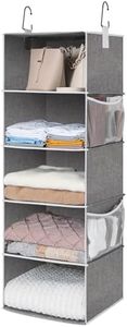 StorageWorks 5-Shelf Jumbo Hanging Storage Closet, Hanging Organizer for Closet Rod, Hanging Cloth Organizer Storage, Canvas, Gray, 13" D x 15" W x 47 ¾" H