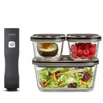 CASO Vacu OneTouch Eco Kit Handheld Vacuum Sealer with 3 Glass Vacuum Containers, 10 Zip Bags and Food Manager Stickers, Wireless, Up to 150 Minutes Runtime, Rechargeable