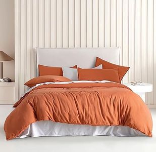 CleverPolly Vintage Washed Microfibre Quilt Cover Set (3Pcs) - Ultra Soft, Comfy, Luxurious Duvet Cover with Zipper Closure - Elegant Quilt Cover Set for Bedding - Terracotta - Queen Size