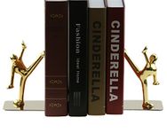 Stainless Steel Kung Fu Man Book Ends Heavy Duty Bookend Glossy Bookends for Office School Library Home (Gold)