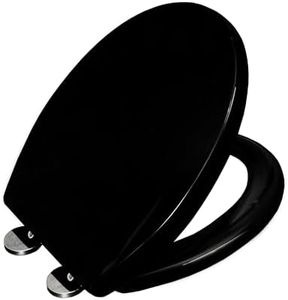 Live4gadgets Quick Release Toilet Seat Black Toilet seat Soft Close & Hinges for Easy Cleaning Universal Bathroom, Heavy-Duty UF Material, Top & Bottom Fixings (Black Seat Soft Close with Hinges)