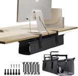 Ascrono CableCare No Drill Under Desk Cable Management Tray 27.3" -for Desk Wire Management - Premium Black Fabric to Hide Cords - Clamp/Screw Mount - Supports Upto 66lbs - Cable Management Under Desk