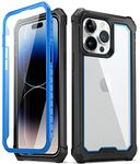 Poetic Guardian Case Compatible with iPhone 14 Pro Max 6.7 inch [6FT Mil-Grade Drop Tested], Full-Body Hybrid Shockproof Protective Rugged Clear Cover Case with Built-in Screen Protector, Blue/Clear