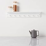 Haus Projekt White Shelf with 7 Hooks, Easy to Assemble Nursery Wooden Shelves with Pegs, Coat Hooks Wall Mounted, Bathroom Decor Floating Shelf for Wall, Hanging Shelf For Kitchen, Towel Storage