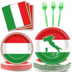 100 Pcs Italian Flag Plates and Napkins Party Supplies Italy Flag Party Tableware Set Italian Flag Red White and Green Party Decors Favors for Italy Family Gathering Kitchen Dining Serves 25 Guests…