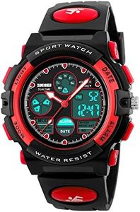 Tephea Kids Watch Digital Watch Boys Military Colorful LED Display Waterproof Sports Watches for Kids with Alarm Stopwatch, Red, Digital