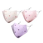 MASQ Hearts 4 Layer, Reusable with Ear Adjusters, Anti-Bacterial (BFE>99%) Embroidered Cotton Cloth Face Mask Combo for Women - Medium (Purple-Pink-Peach, Pack of 3, Without Valve)