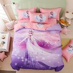 Jacoble Casa 100% Cotton Kids Bedding Set Girls Purple Frozen Elsa Princesses Duvet Cover and Pillow case and Fitted Sheet,3 Pieces,Twin