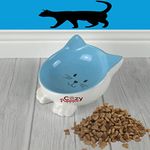 Cozy Puppies Ceramic Cat Bowls Raised Cat Food Bowl 15° Tilted Protect Cat's Spine, Stress Free, Prevent Vomiting, Cat Dishes for Food and Water - 1 Piece (Blue)