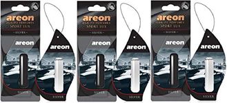 AREON Liquid Car Air Freshener Hanging Silver Pendant Perfume Long Lasting 3D 5 ml Multi Pack Set of 3