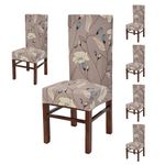 Yellow Weaves Elastic Stretchable Dining Chair Cover, Removable Washable Elastic Floral Printed Dining Chair Covers (Set of 6, Donkey Brown)