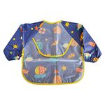 SYGA Baby Bibs with Sleeves Waterproof Feeding Bibs Baby Dribble Bibs Painting Apron Bibs Adjustable Closure with Large Pocket for Infant Toddler 1 to 3 Years Old- Dark Blue Planet