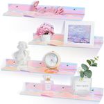 wooshwa Iridescent Rainbow Acrylic Floating Shelves,15in Kids Wall Mounted Nursery Bookshelves, Display Ledge for Books Toys Cosmetic, Bathroom Bedroom Living Room Wall Decor and Storage, 4 Pack