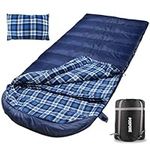 POEPORE Flannel Sleeping Bag Cotton 0 Degree Cold Weather for Adults XXL Sleeping Bag 4 Season Big and Tall with Pillow Compression Sack