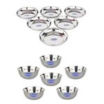 Sharda Metals Set Of 6 Bowls & 6 Plates, Stainless Steel | Serving Dessert Curry Soup Bowls Wati Vati Katori | Small Rice Side Dishes | Kitchen & Dining ,Solid, 200 milliliter