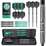 Harrows NX Elite 90% Tungsten Steel Tip Darts Set I 21g to 26g All Weights Available I Huge 17pcs Bundle with Supergrip Shafts, Quantum Flights & Travel Case (24g)