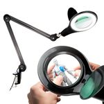 Brightech Light View PRO LED Magnifying Lamp - Full Spectrum Daylight Bright Magnifier Glass Lighted Lens - Adjustable Swivel Arm Utility Clamp Light for Desk Table Task Craft or Work Bench - Black