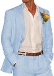 HUUTOE Light Blue Linen Suit for Men Seersucker Suit 2 Piece Slim Fit Groomsmen Suits Beach Wedding Summer Linen Suits Prom Party Homecoming Suits 44 Size XL