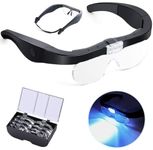 Head Magnifier Glasses with 2 Led Lights, USB Rechargeable Led Magnifying Glass Eyeglasses Hands Free for Hobbies Reading Craft Close Work, 4 Detachable Lenses 1.5X, 2.5X, 3.5X, 5X Magnification