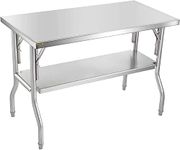 VEVOR 48 x 24 Inch Commercial Worktable Workstation, Folding Commercial Prep Table, Heavy-Duty Stainless Steel Folding Table with 772 lbs Load, Kitchen Work Table