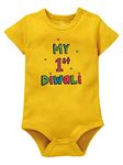 Zeezeezoo My 1st Diwali Dress Baby Boy Girl Onesie Clothes Bodysuit Romper 100% Cotton (0-3 Months, Yellow)