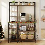 WIAONE YITAHOME Microwave Stand Bakers Rack w Power Outlet, Coffee Bar Kitchen Freestanding Utility Storage Shelf for Pantry Appliance Spice Pot Pan Organizer w Thickened Counter 6 Hook 39", Rustic