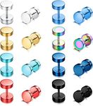 Diamday 8Pairs Stainless Steel Dot Earrings For Men Women Tunnel Punk Style Stud Earrings Unisex Rainbow Piercing Plugs Fake Gauge Screwback Earrings 6mm