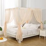 WANFASO Canopy Bed Curtain for Queen Bed, Soft Bed Canopy Scarf for Girls Adults (Queen, Beige)