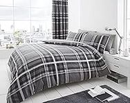 GC GAVENO CAVAILIA Premium Striped Duvet Cover King Size, Easy Care Tartan Check Bedding & Linen, 3Pcs Washable Bed Covers, Grey