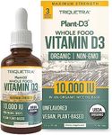 Organic Vitamin D3 10,000 IU - Plant D3, Vegan, Max Strength Sublingual Liquid D3 Drops - 200% Higher Absorption, 100% Plant-Based Cholecalciferol Form & Vegan D3, Adjustable Dosing (30 Servings)