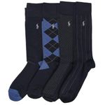 Polo Ralph Lauren Men's Assorted Pattern Dress Crew Sock 4 Pack, Blue, Men's Shoe Size: 6-12.5, Blue, 6-12.5